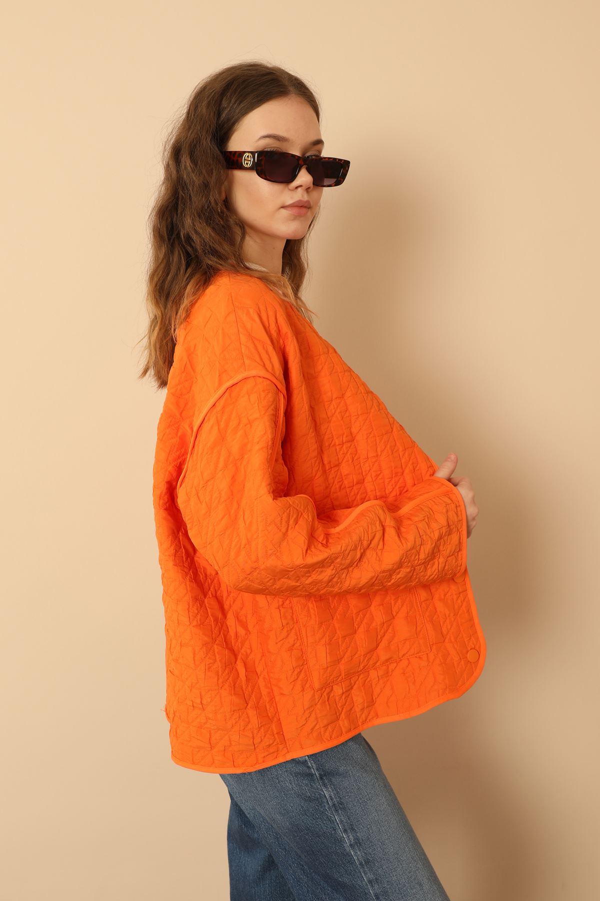 Jakar%20Kumaş%20Biyeli%20Oversize%20Kadın%20Ceket-Oranj