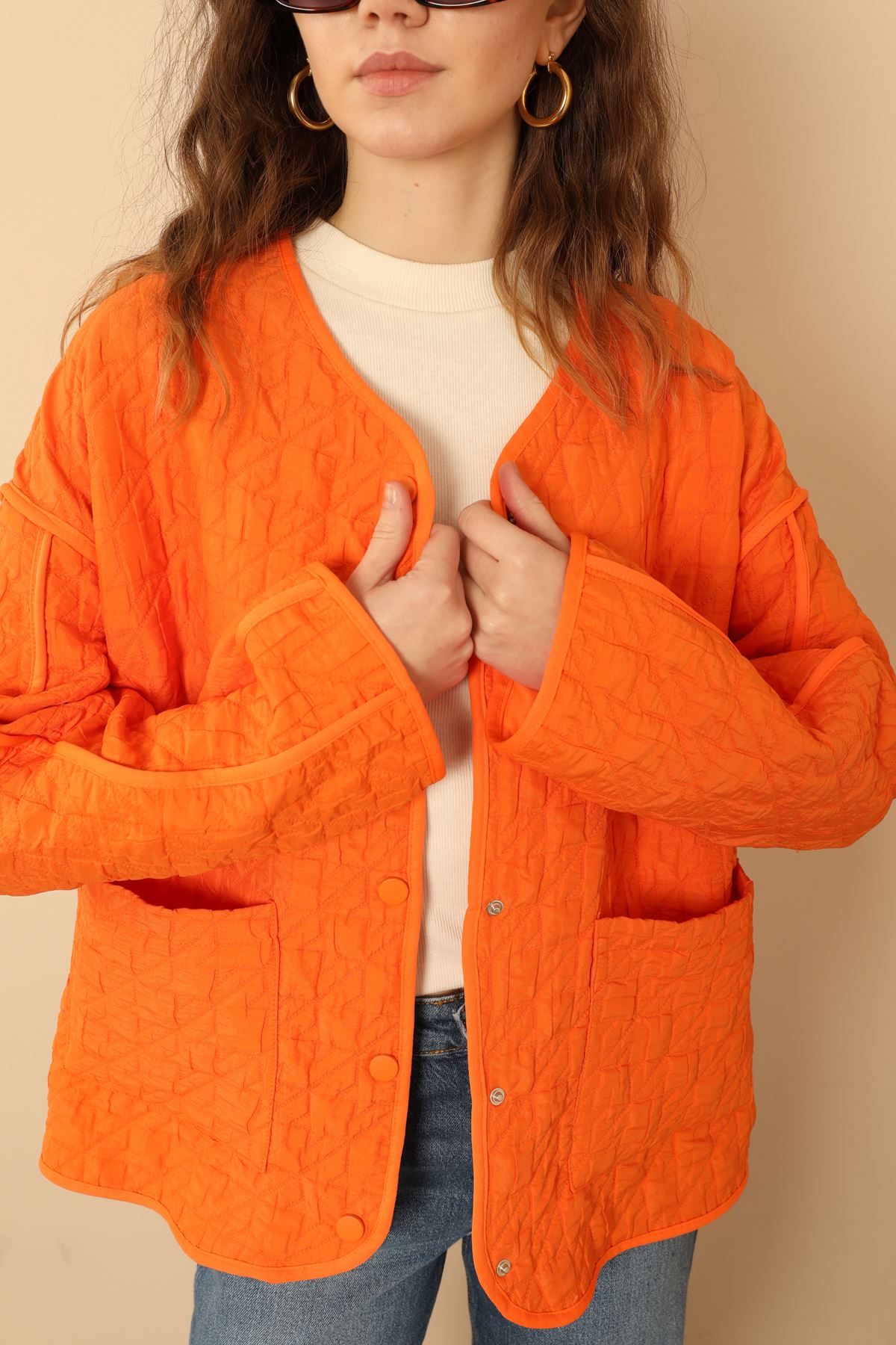 Jakar%20Kumaş%20Biyeli%20Oversize%20Kadın%20Ceket-Oranj