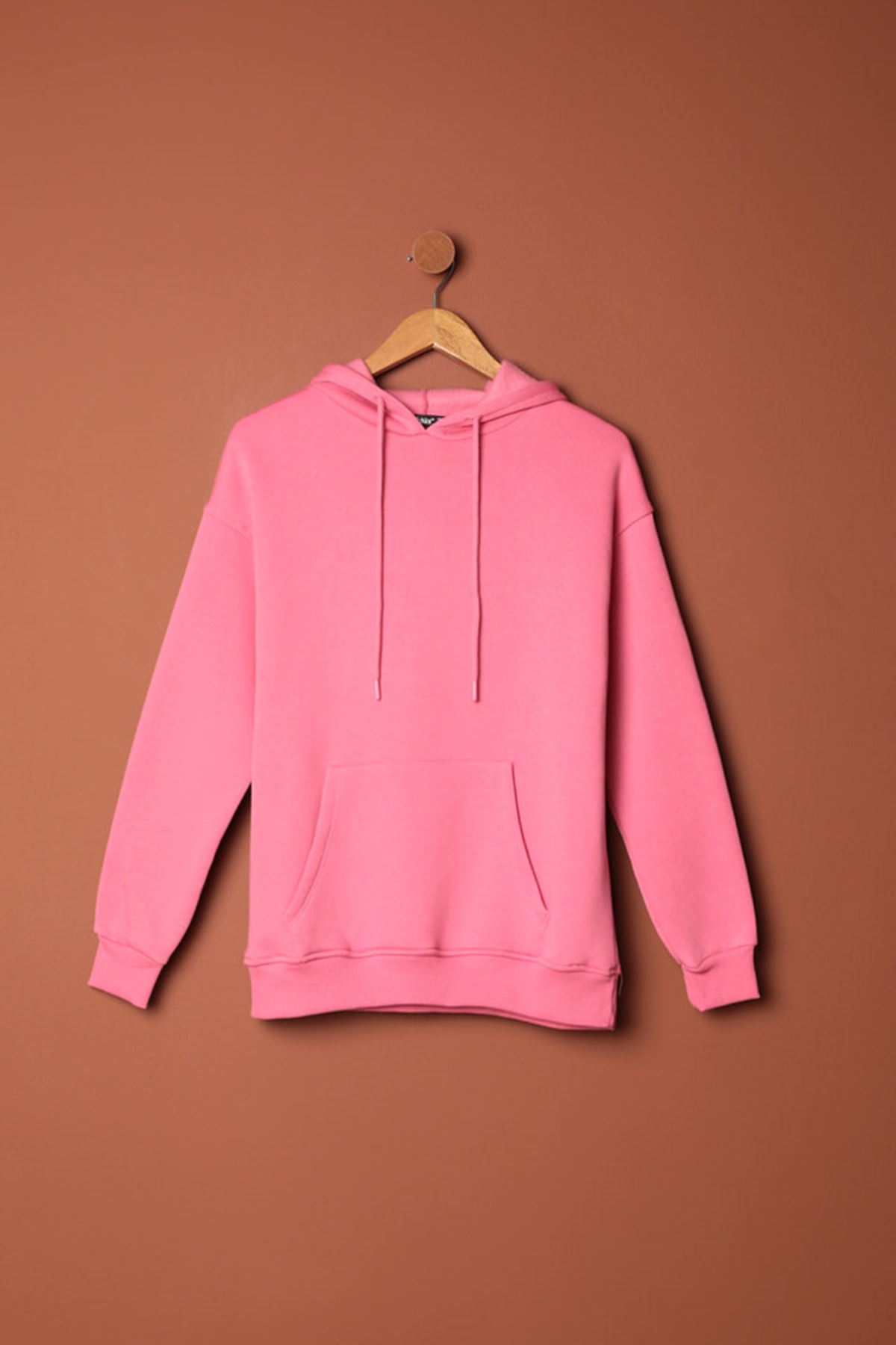 Üç%20İplik%20Kumaş%20Kanguru%20Cep%20Kapüşonlu%20Kadın%20Pembe%20Sweat