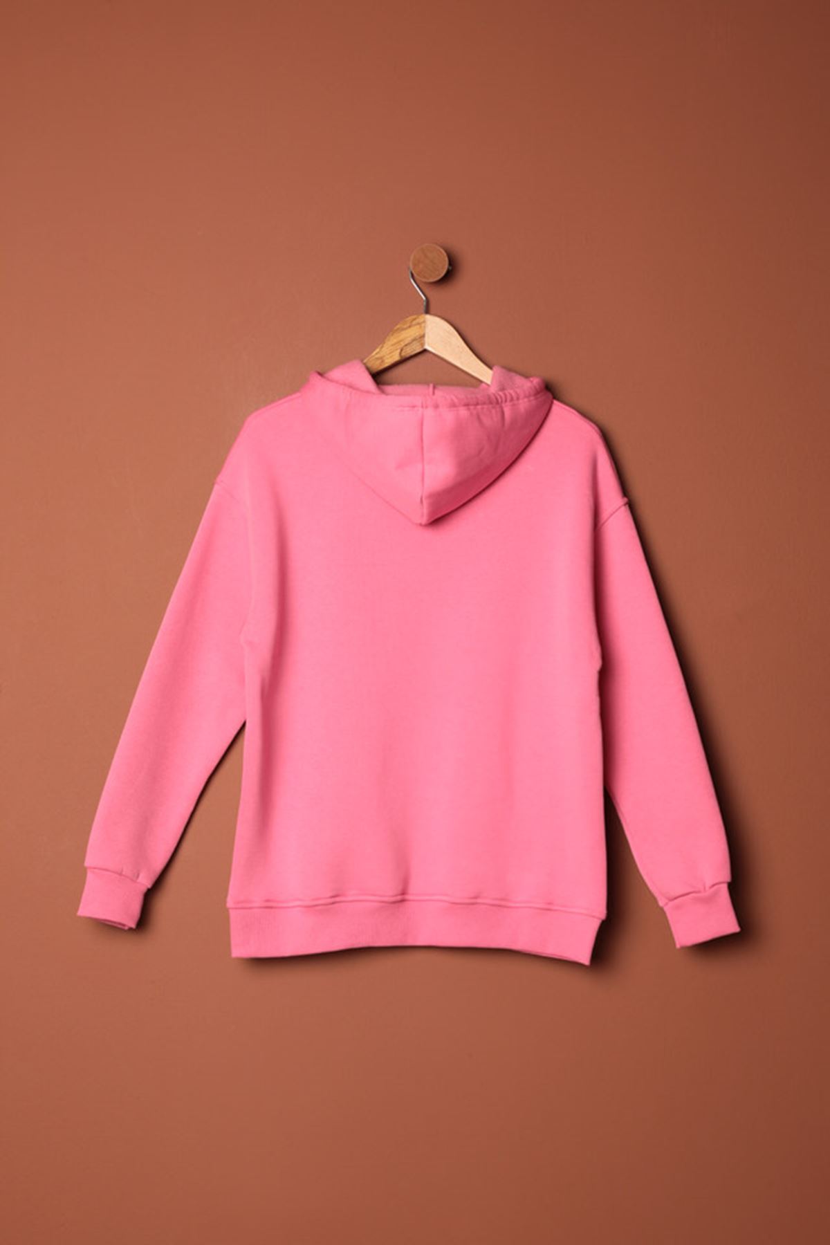 Üç%20İplik%20Kumaş%20Kanguru%20Cep%20Kapüşonlu%20Kadın%20Pembe%20Sweat