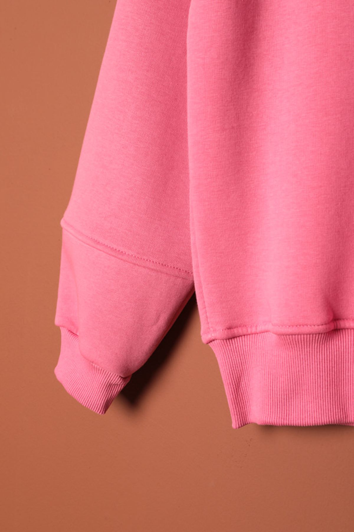 Üç%20İplik%20Kolu%20Çimalı%20Sıfır%20Yaka%20Kadın%20Pembe%20Sweat