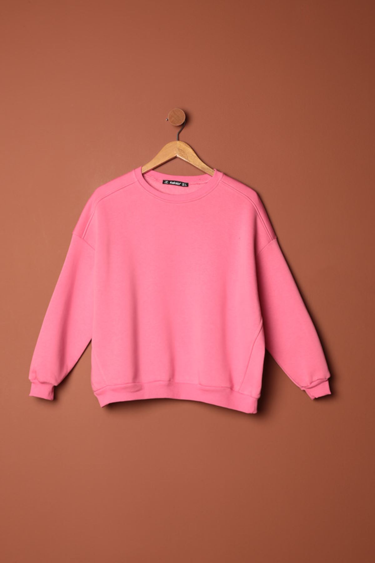 Üç%20İplik%20Sıfır%20Yaka%20Çimalı%20Kadın%20Pembe%20Sweat