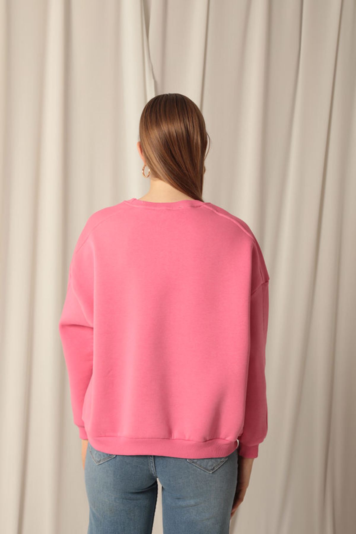 Üç%20İplik%20Sıfır%20Yaka%20Çimalı%20Kadın%20Pembe%20Sweat