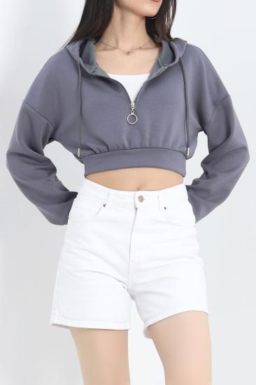 Modal Kapşonlu Crop Sweat Antrasit - 12885.148.