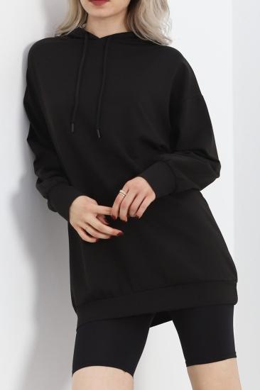 Oversize Kapşonlu Sweat Siyah - 1492.1095.