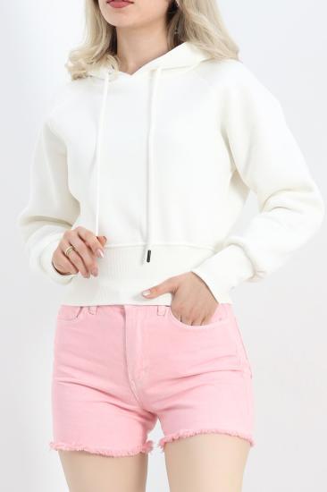 Kapşonlu Crop Sweat Ekru - 20967.1878.