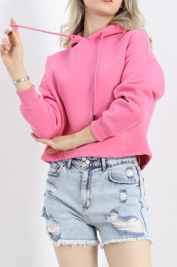 Kapşonlu 3 İplik Crop Sweat Pembe - 20969.1878.