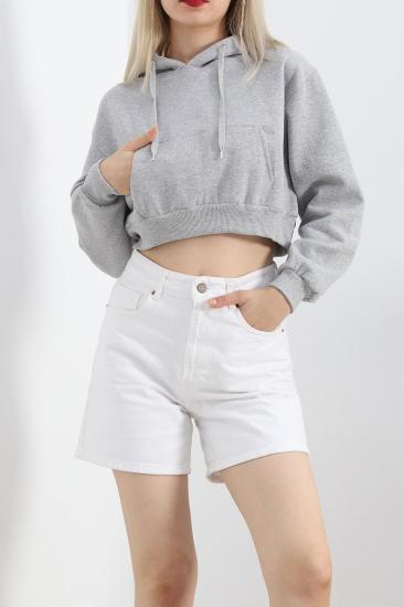 Şardonlu Owersize Crop Sweat Gri - 21391.200.