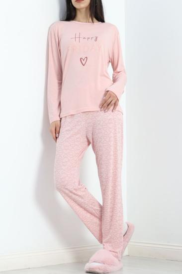 Baskılı Poliviskon Pijama Takımı Tozpembe - 302.1287.