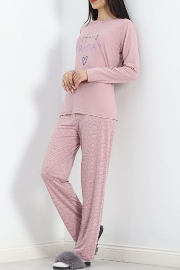 Baskılı Poliviskon Pijama Takımı Koyupembe - 302.1287.